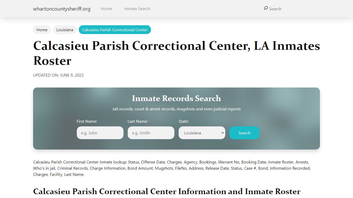 Calcasieu Parish Correctional Center, LA Jail Roster, Name ...